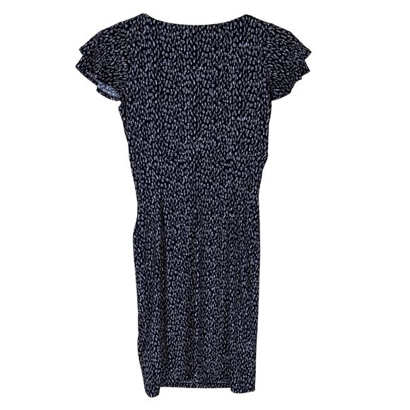 Lauren Ralph Lauren faux wrap dress v-neck flutter sleeve 10 navy blue print - Picture 2 of 10